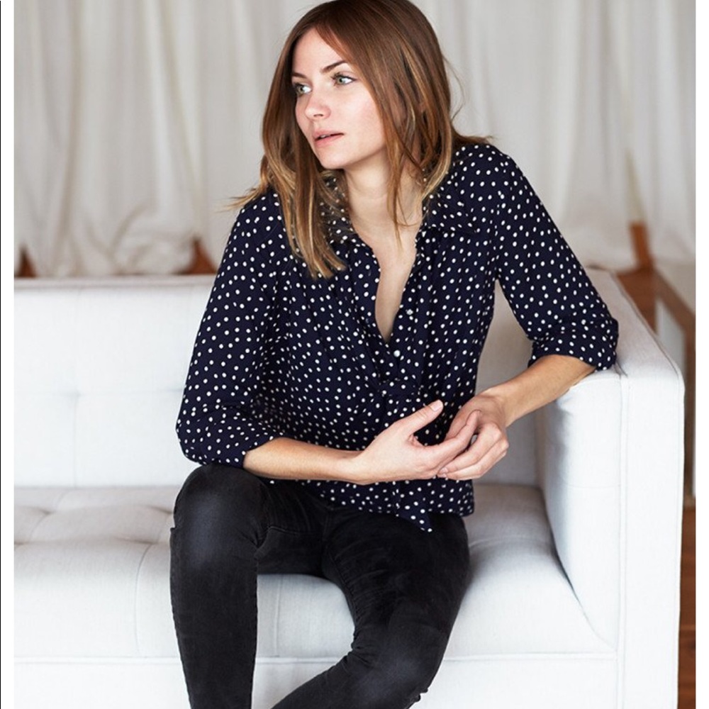 Emerson Fry • Ribbons Blouse • Navy Dot • Size M